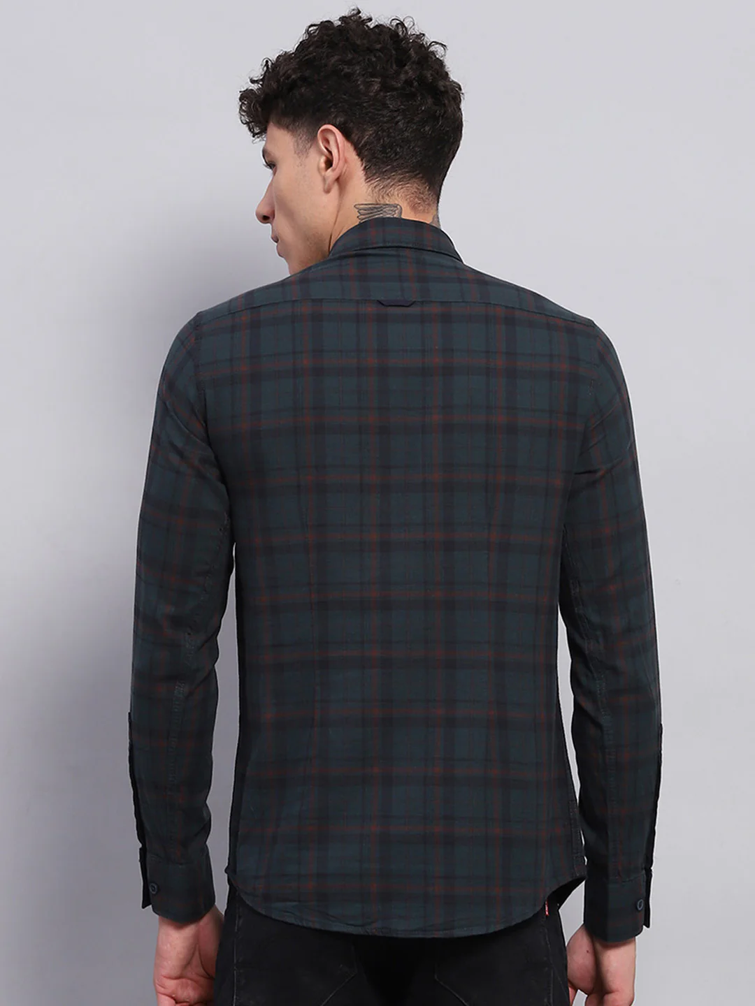 Men Green Check Collar Full Sleeve Shirt - Image 5