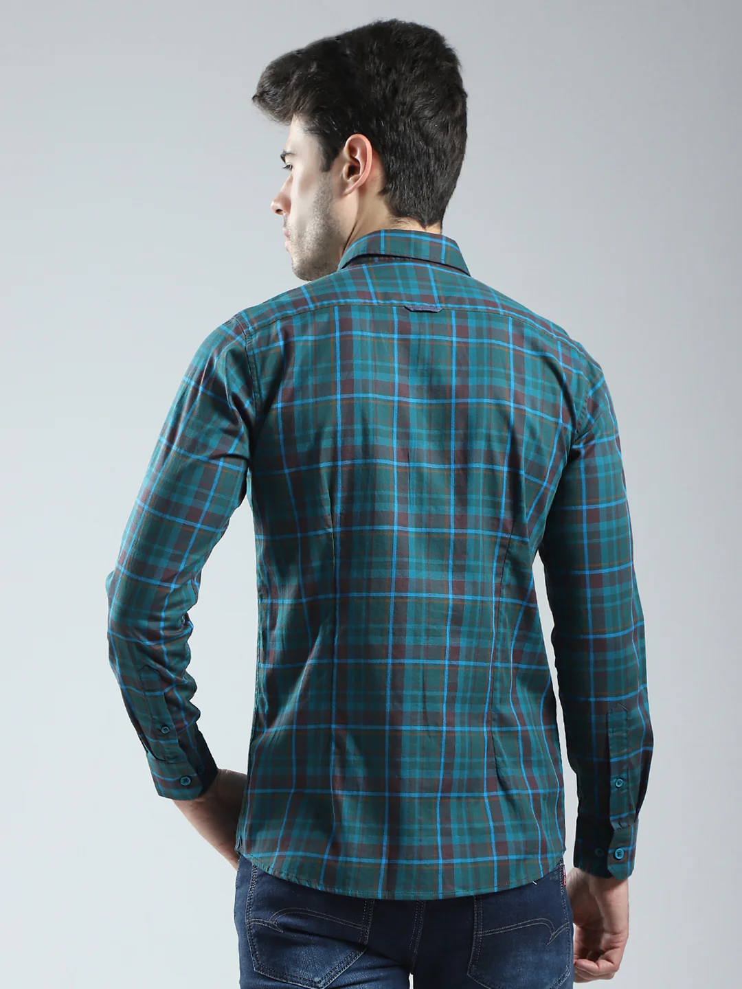 Men Green Check Collar Full Sleeve Shirt - Image 5