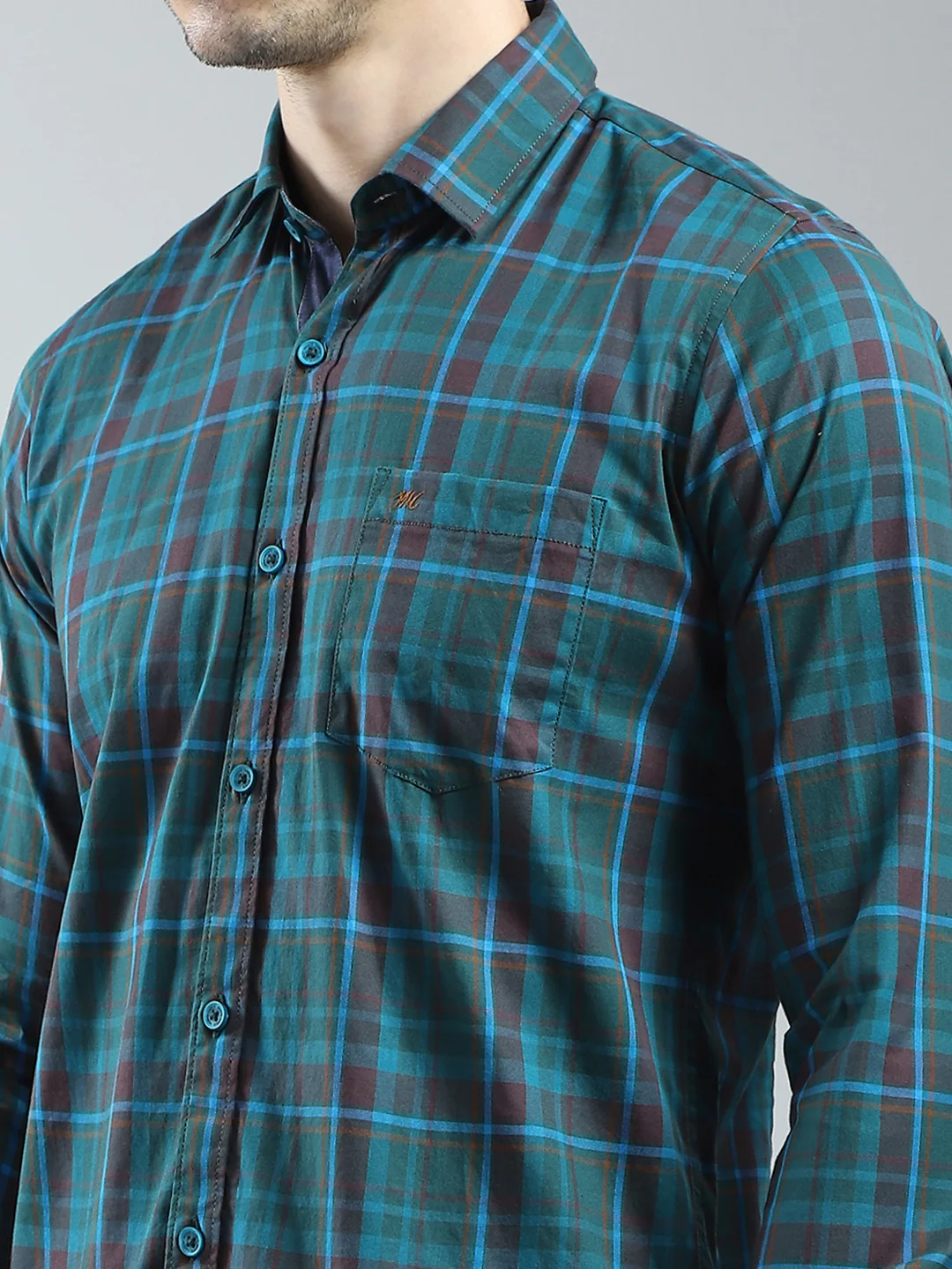 Men Green Check Collar Full Sleeve Shirt - Image 6
