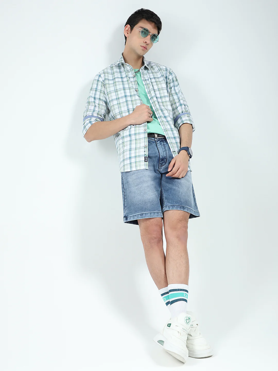 Men Green Check Collar Full Sleeve Shirt - Image 2