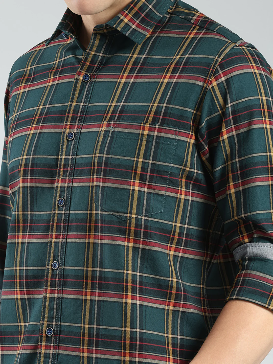 Men Green Check Collar Full Sleeve Shirt - Image 6
