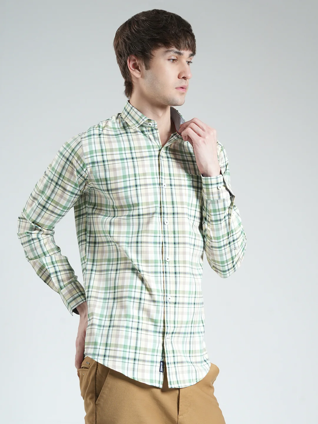 Men Green Check Collar Full Sleeve Shirt - Image 4