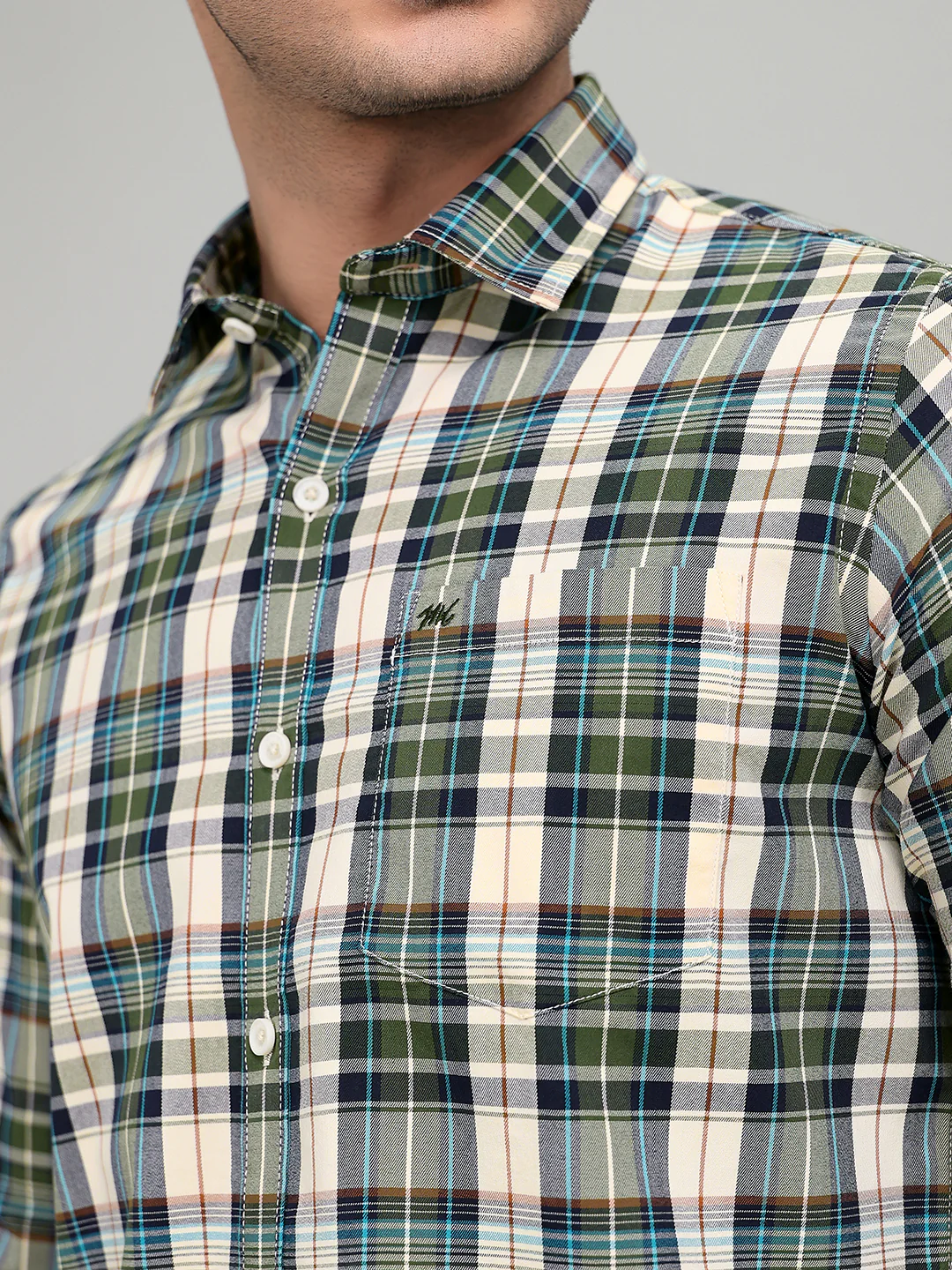 Men Green Check Collar Full Sleeve Shirt - Image 4