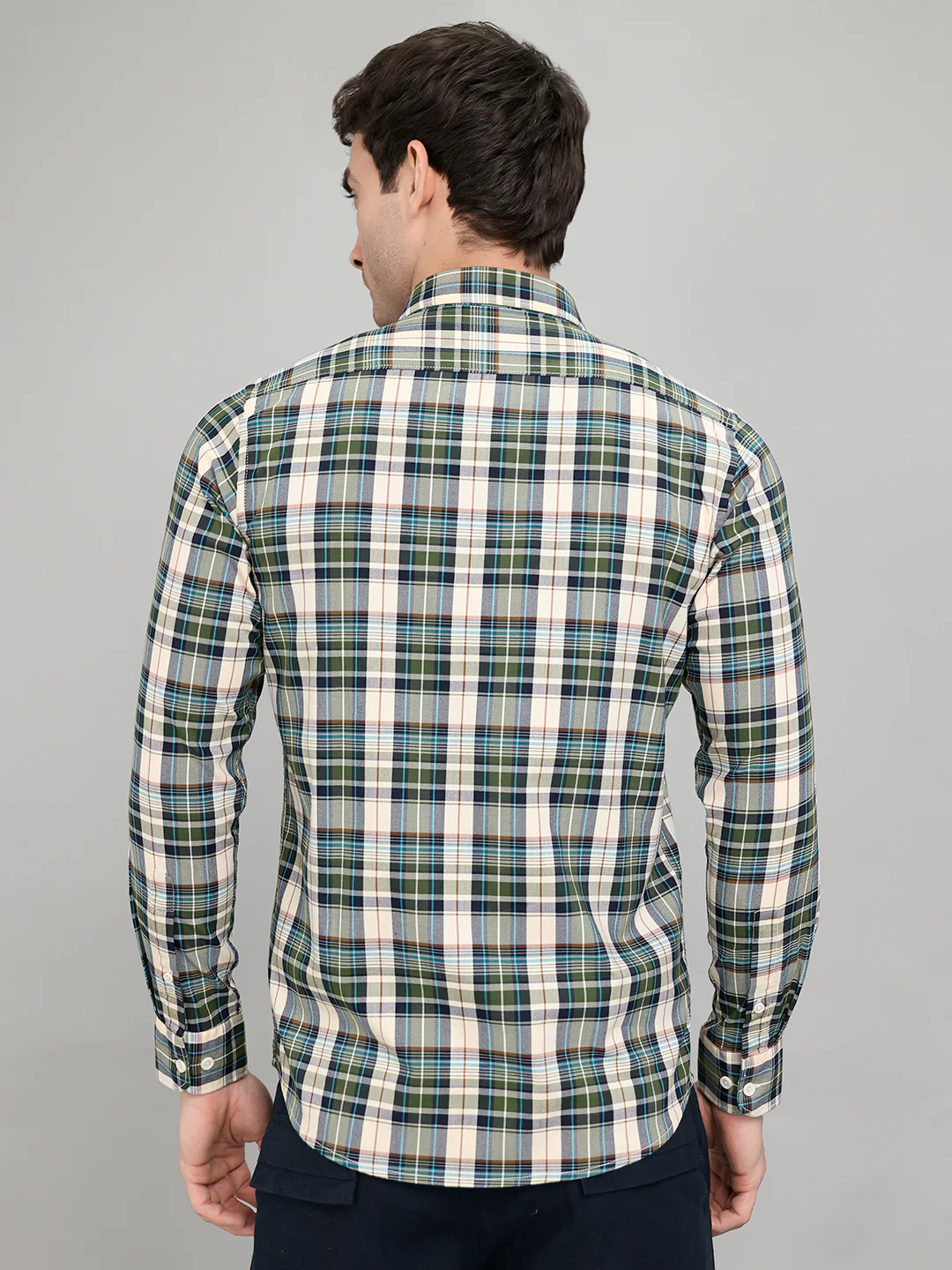 Men Green Check Collar Full Sleeve Shirt - Image 5