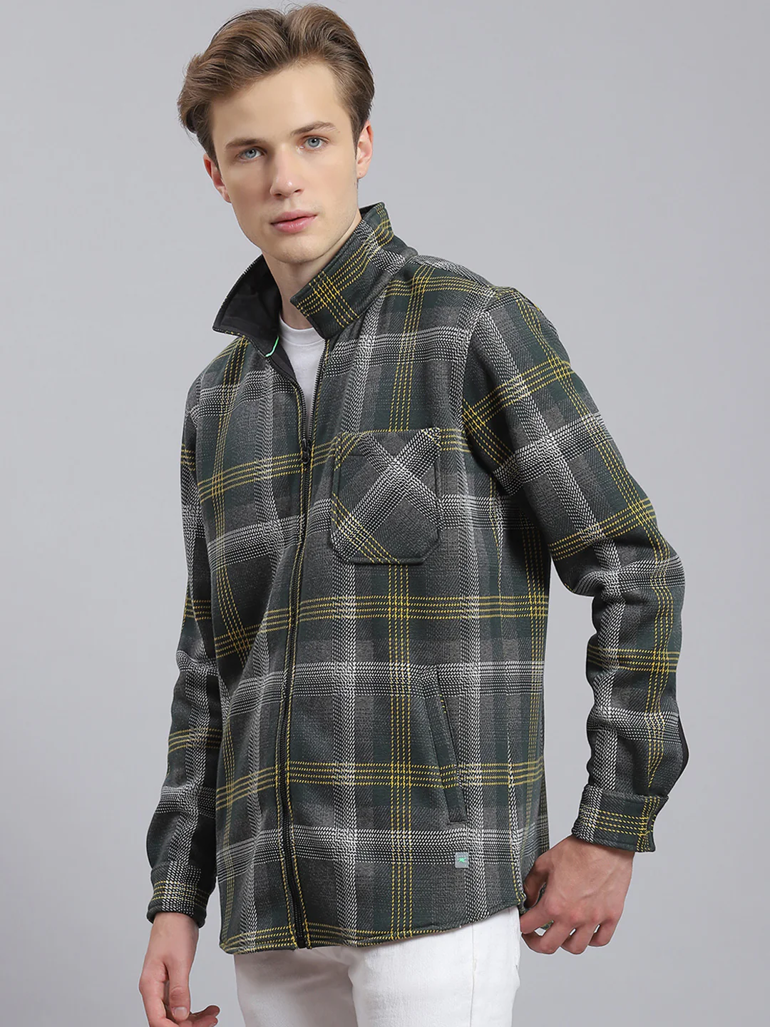 Men Green Check Collar Full Sleeve Sweatshirt - Image 2