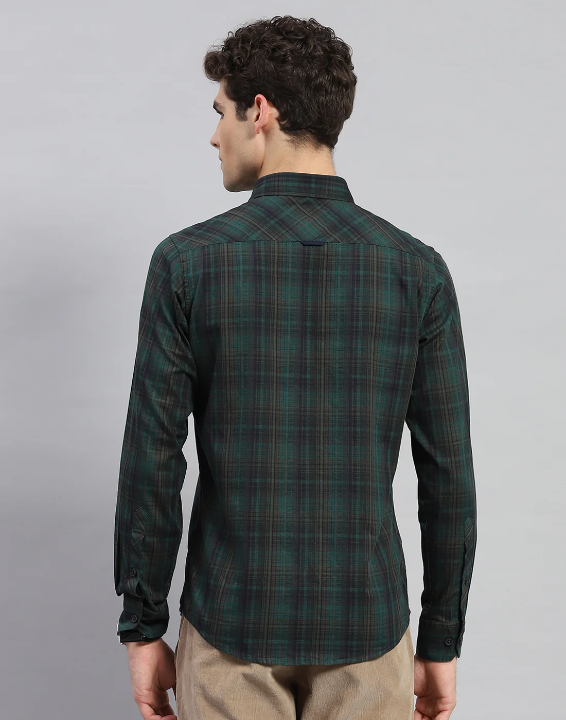 Men Green Check Collar Neck Full Sleeve Shirt - Image 5