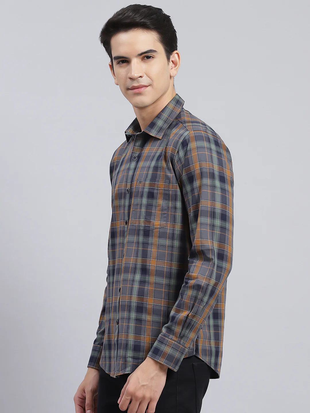 Men Green Check Pure Cotton Shirt - Image 4