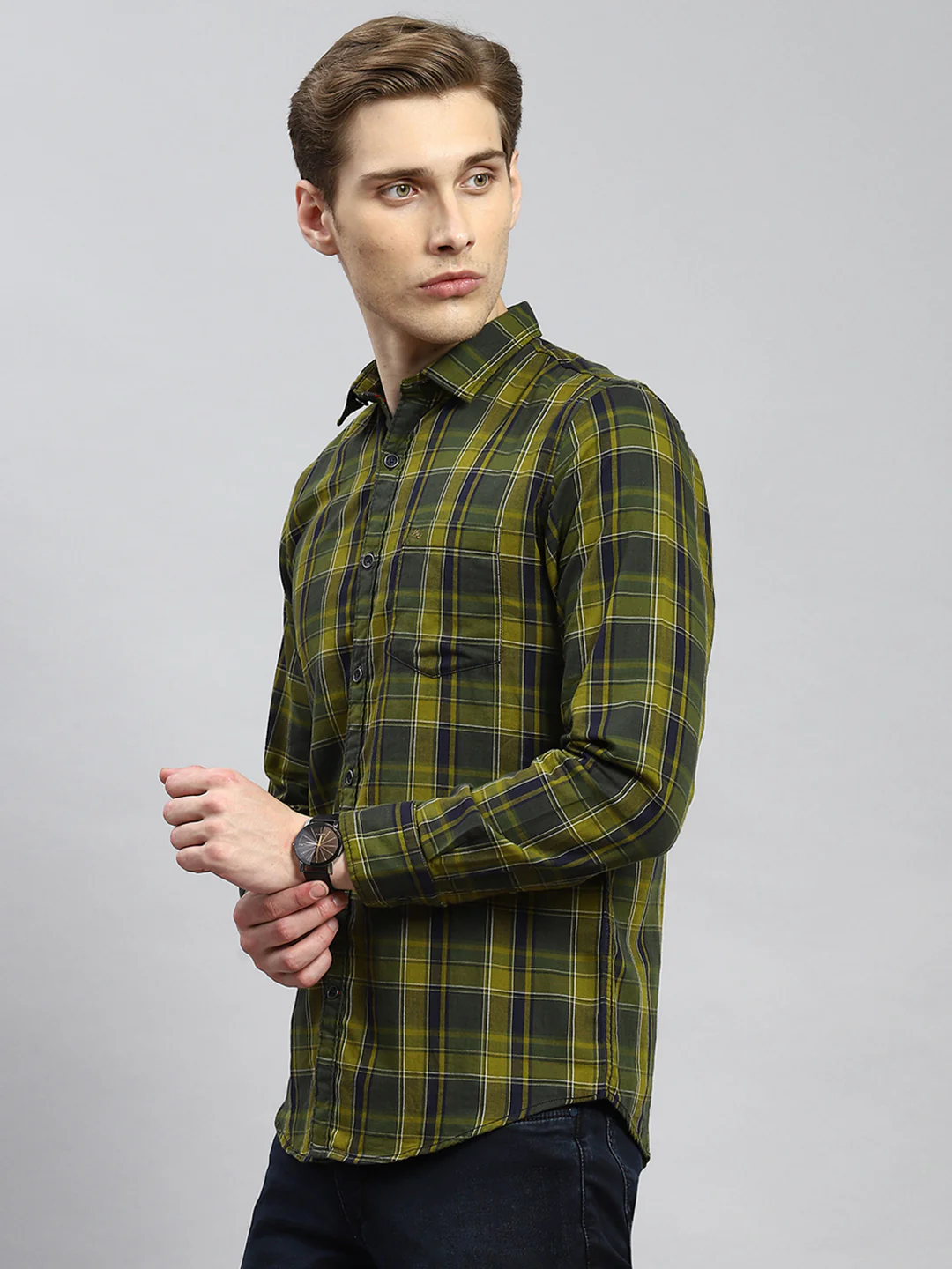 Men Green Check Shirt - Image 4