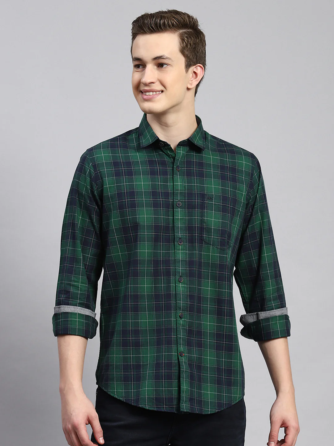 Men Green Check Shirt - Image 2