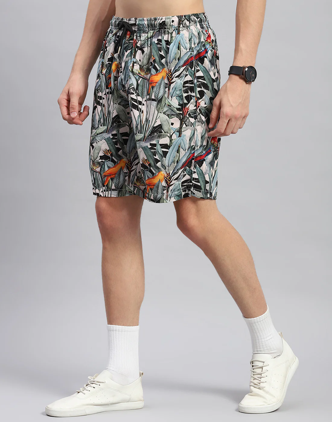 Men Green Floral Print Round Neck Half Sleeve Cords Set - Image 7