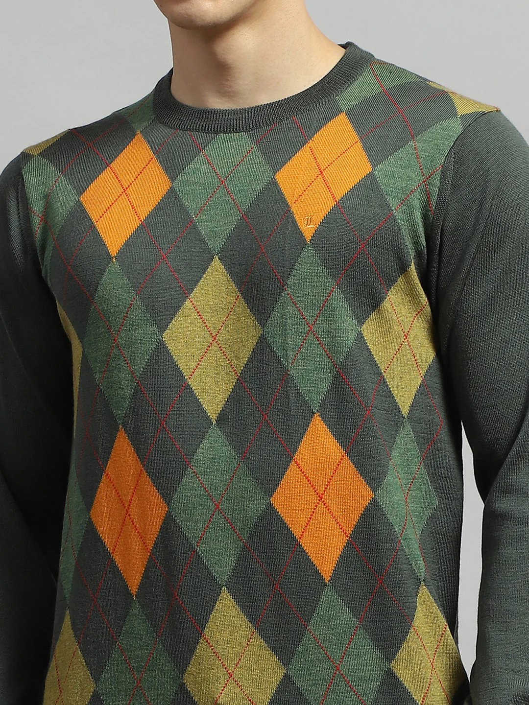 Luxuria Men Green Geometric Round Neck Full Sleeve Pullover - Image 8