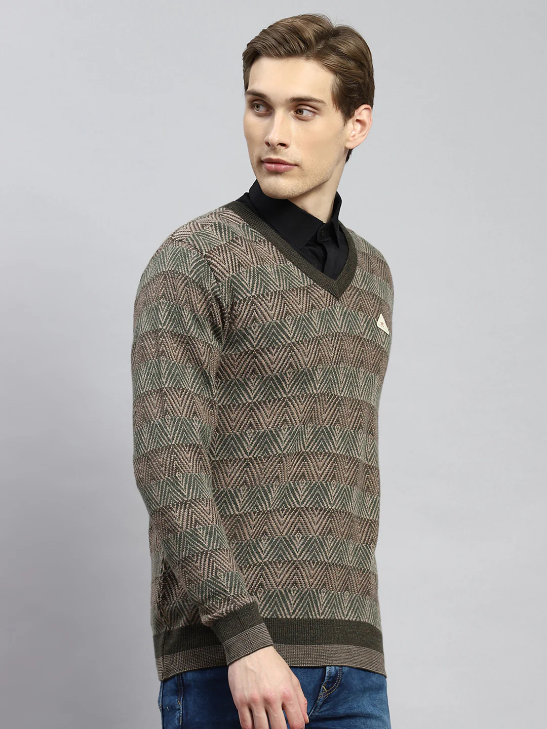 Men Green Jaquard Pullover - Image 3