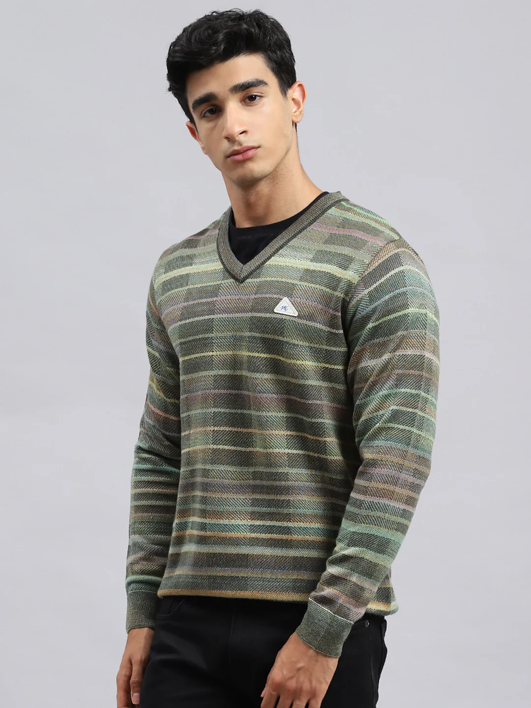 Men Green Jaquard Pullover - Image 4