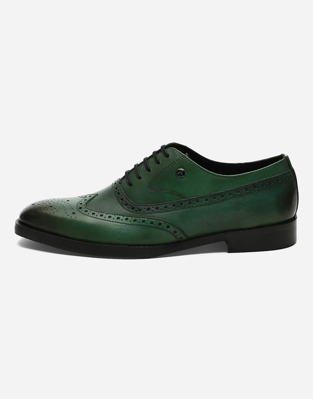 Men Green Lace Up Genuine Leather Formal Brogues - Image 4
