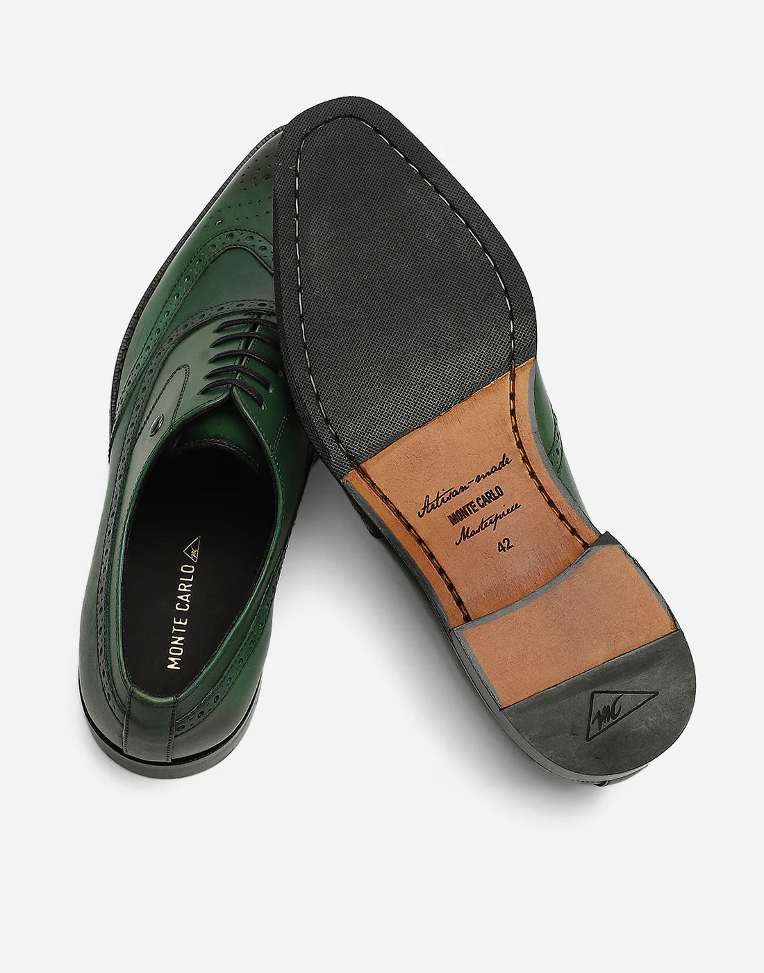 Men Green Lace Up Genuine Leather Formal Brogues - Image 8