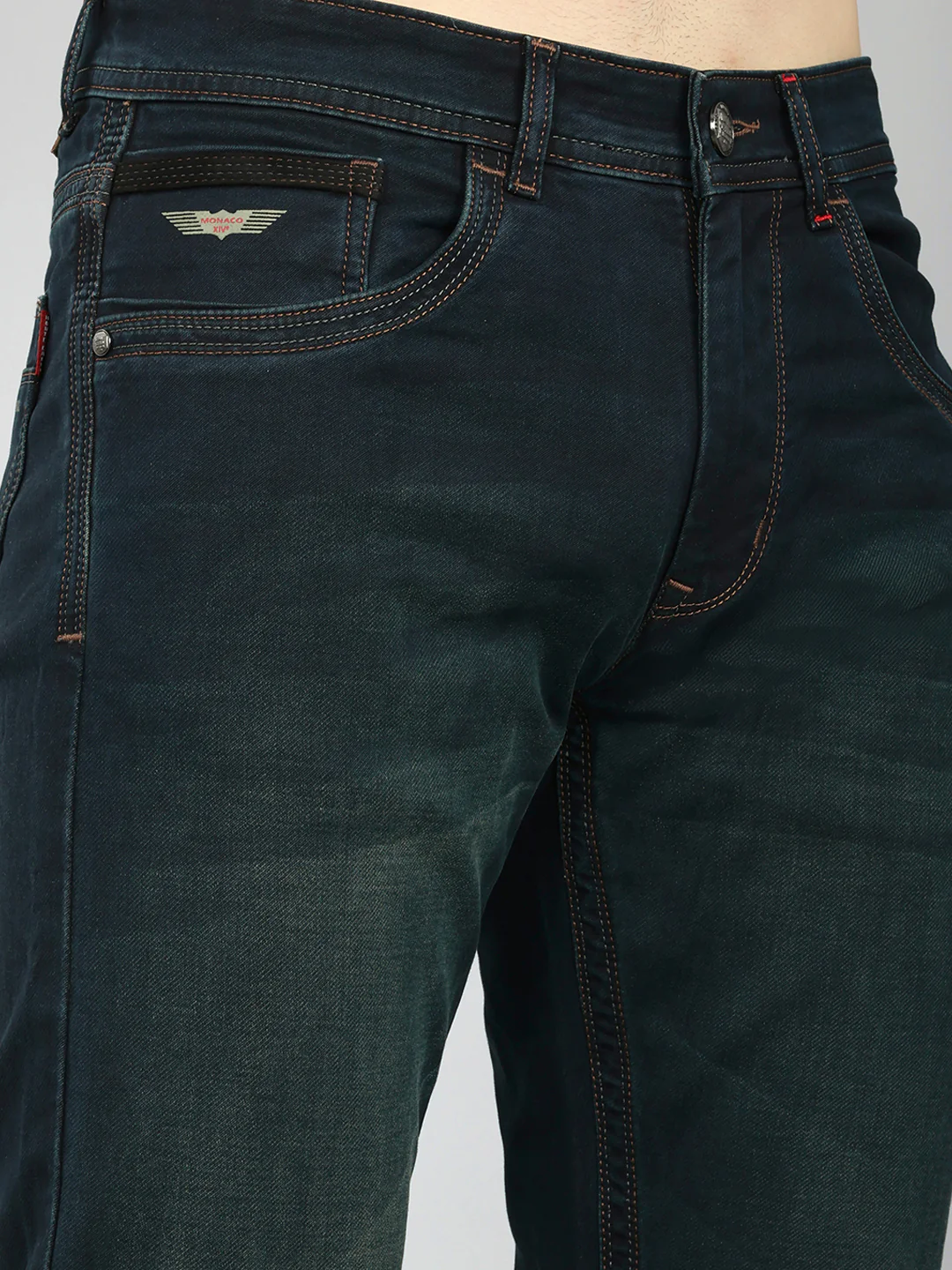 Men Green Light Wash Straight Fit Denim - Image 4