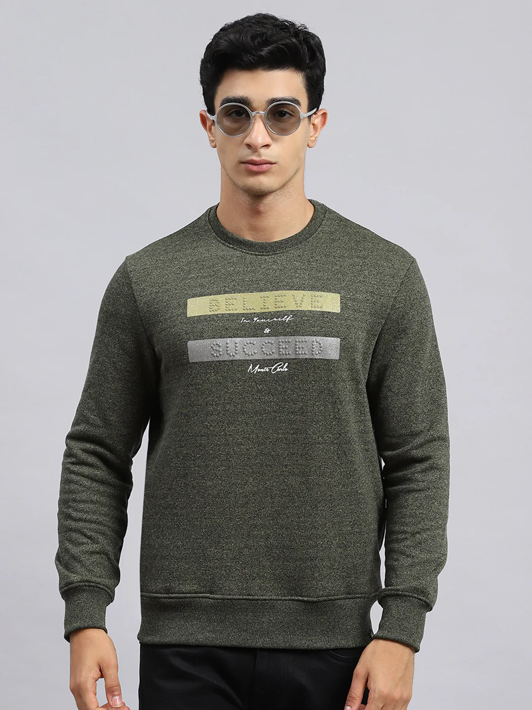 Men Green Plain Sweatshirt - Image 2