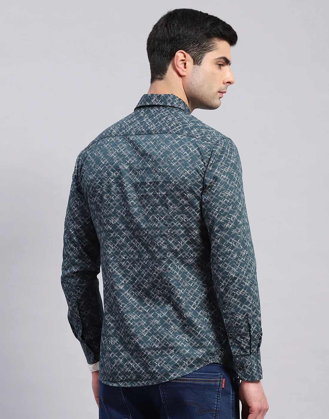 Men Green Printed Collar Full Sleeve Shirt - Image 6