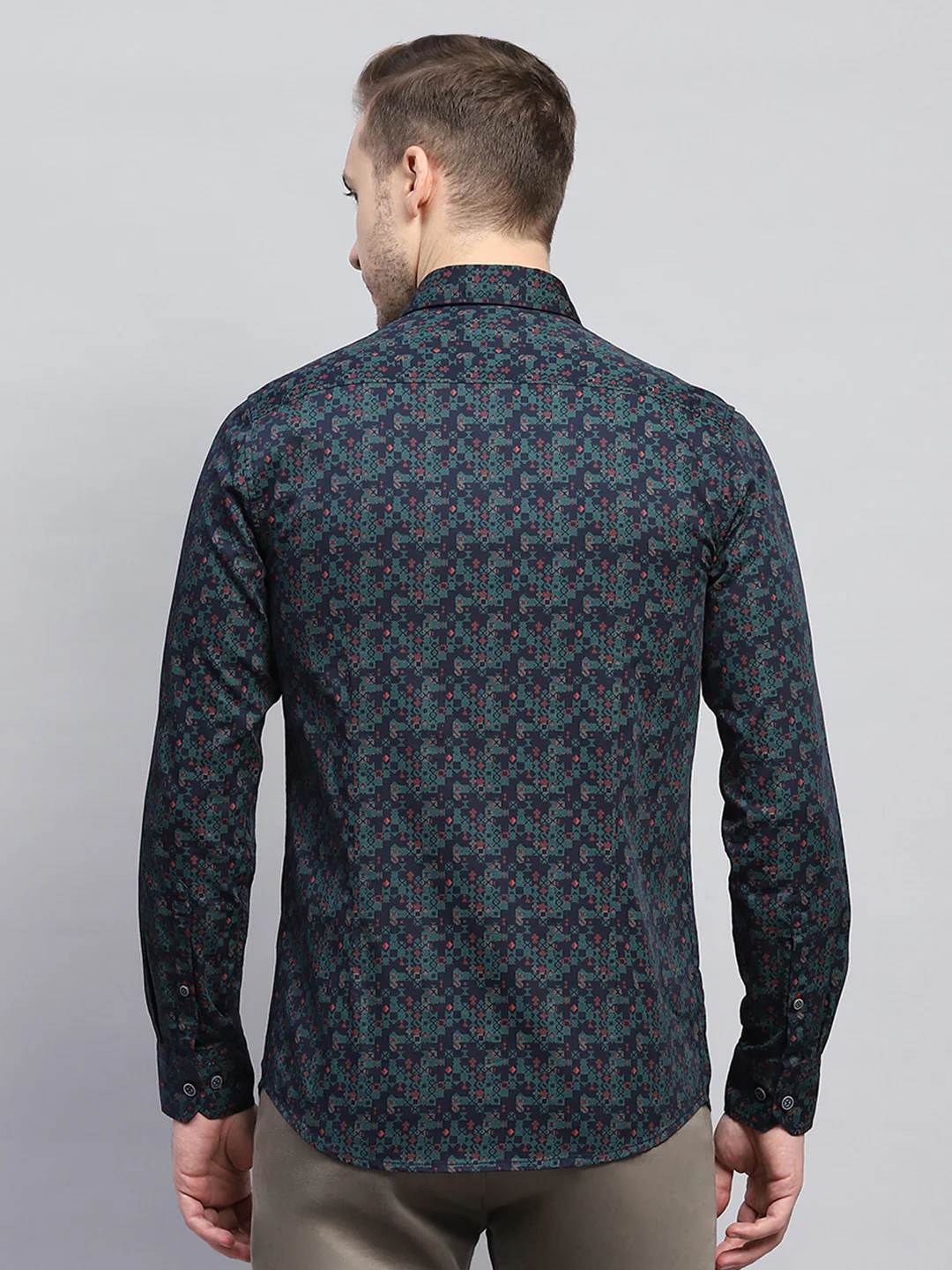 Men Green Printed Collar Full Sleeve Shirt - Image 5