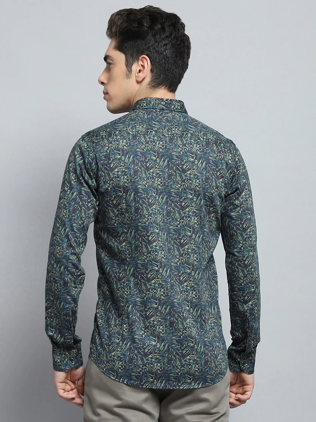 Men Green Printed Collar Full Sleeve Shirt - Image 5