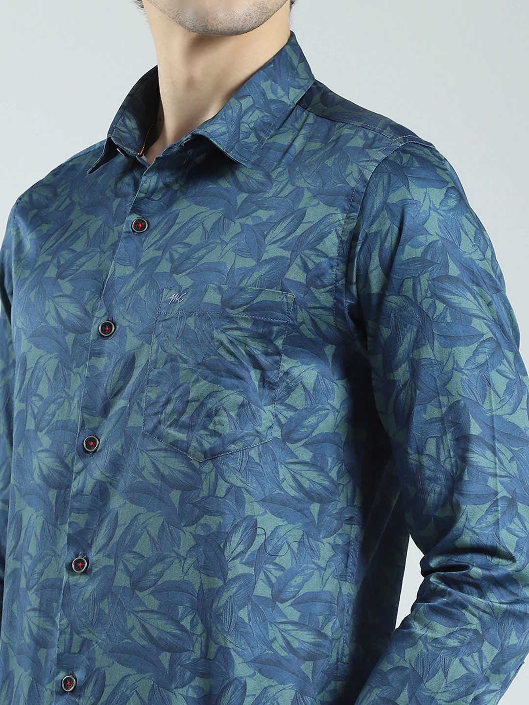 Men Green Printed Collar Full Sleeve Shirt - Image 6