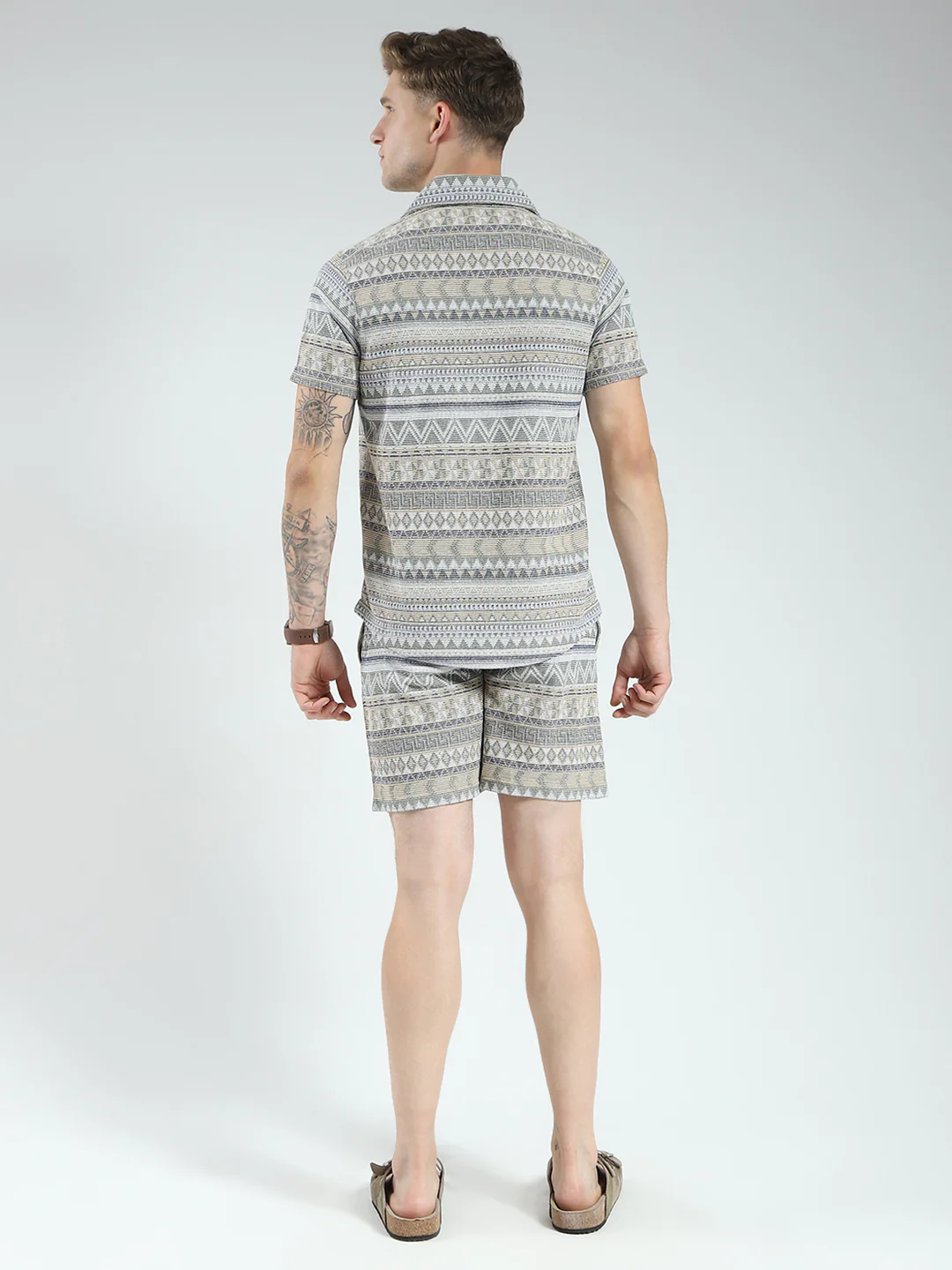 Men Green Printed Collar Half Sleeve Bermuda Set - Image 5