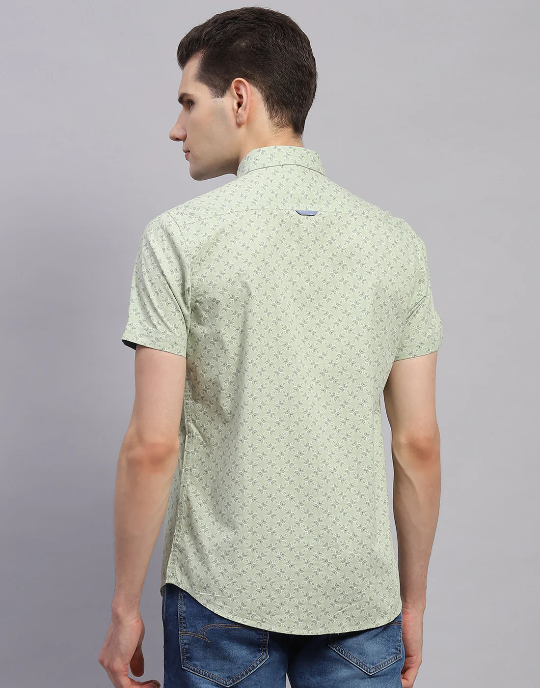 Men Green Printed Collar Half Sleeve Shirt - Image 5