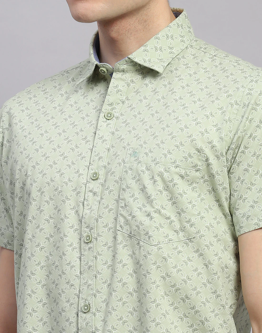 Men Green Printed Collar Half Sleeve Shirt - Image 6