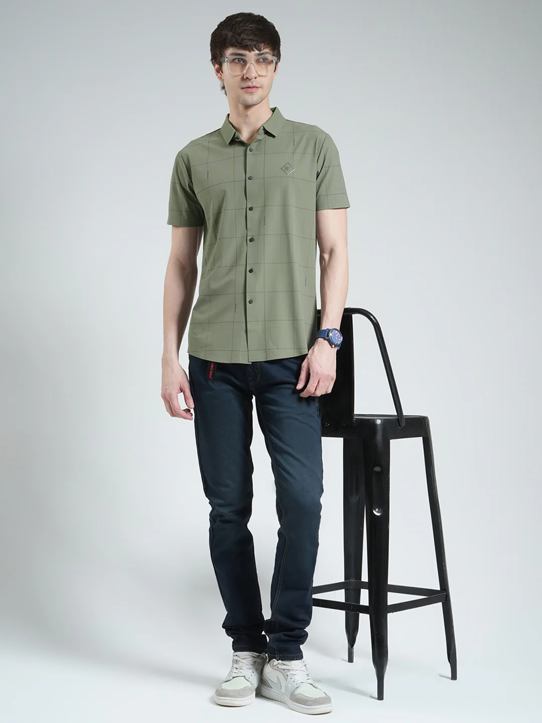 Men Green Printed Collar Half Sleeve Shirt - Image 2