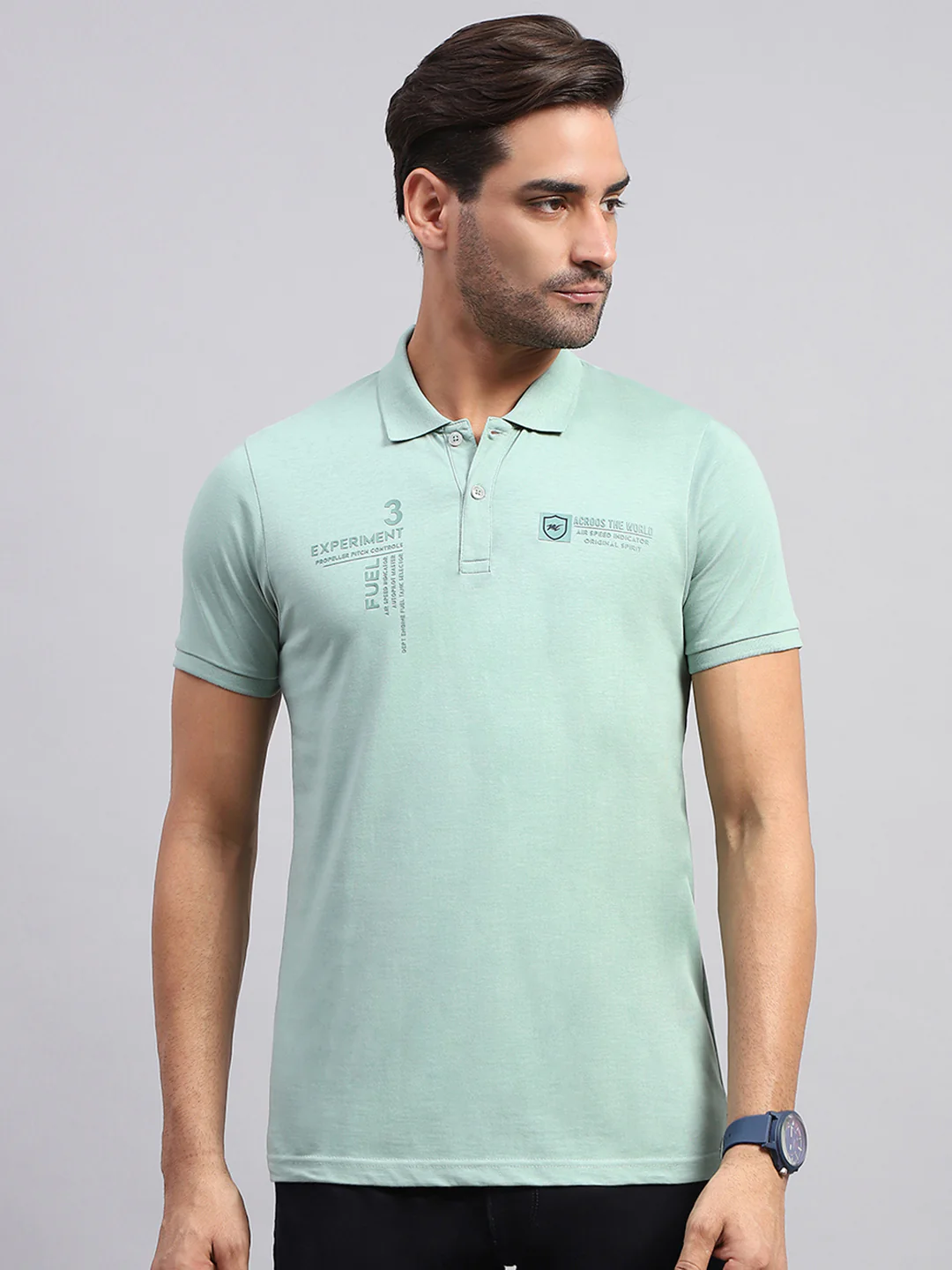 Men Green Printed Collar Half Sleeve T-Shirt - Image 2