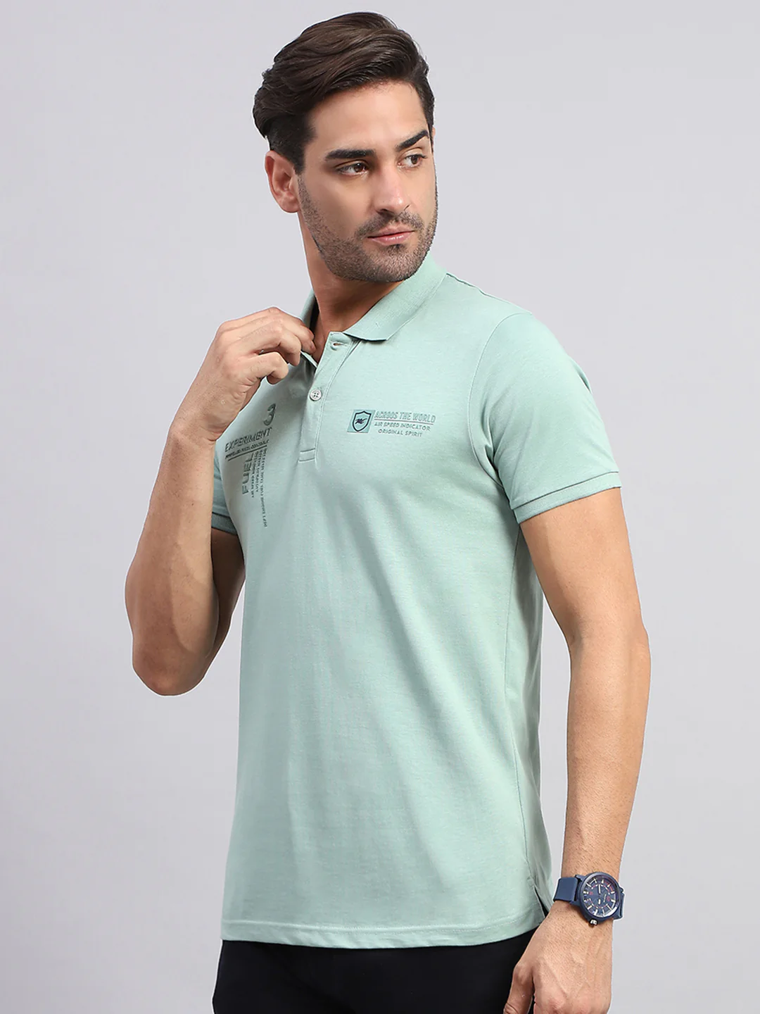 Men Green Printed Collar Half Sleeve T-Shirt - Image 3