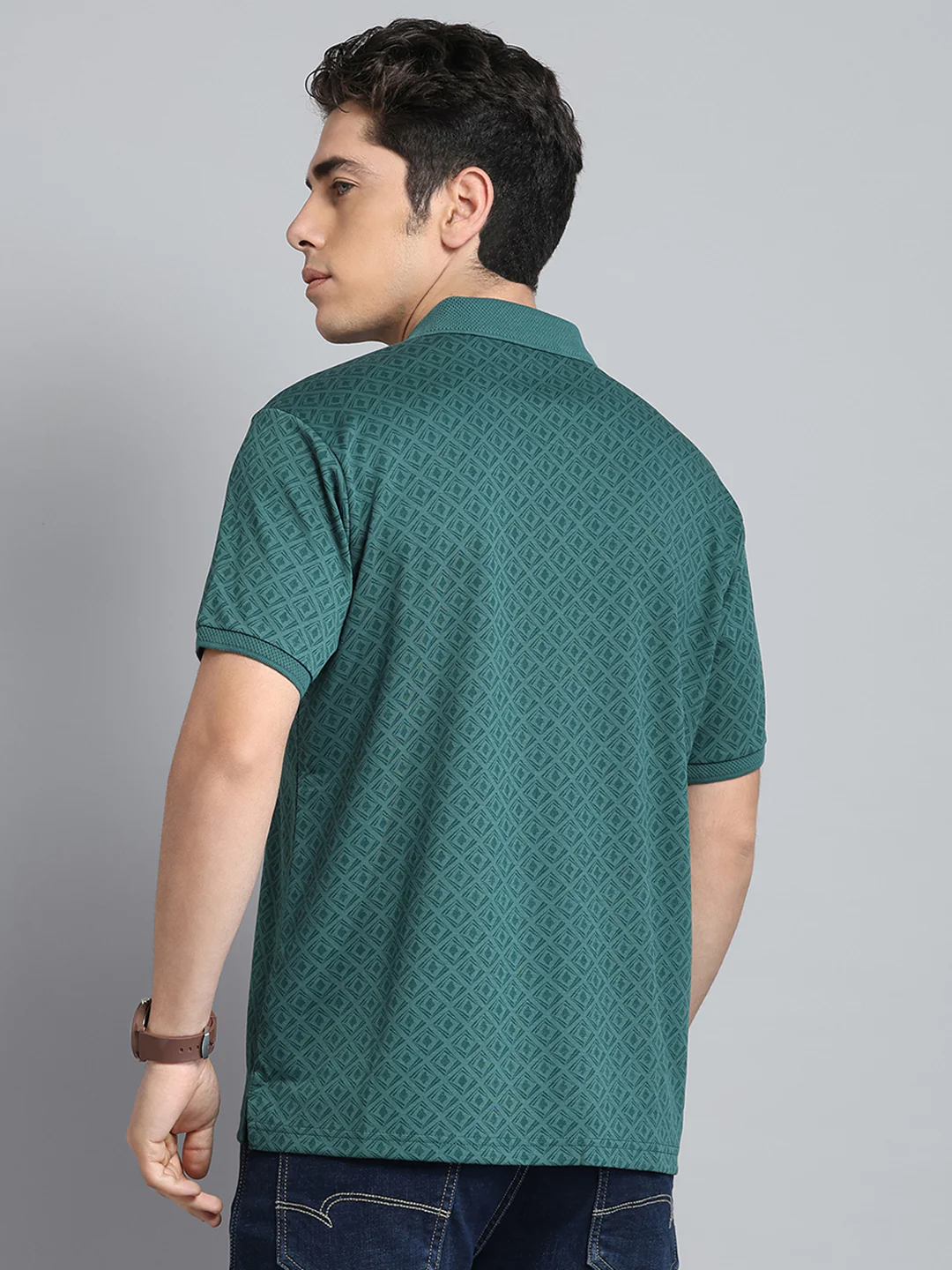Men Green Printed Collar Half Sleeve T-Shirt - Image 5