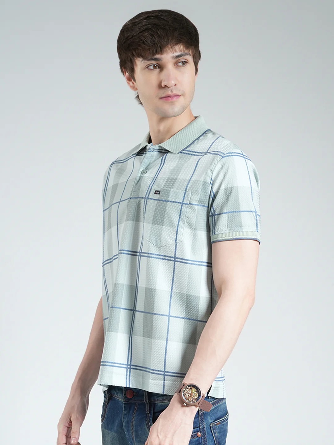 Men Green Printed Collar Half Sleeve T-Shirt - Image 3