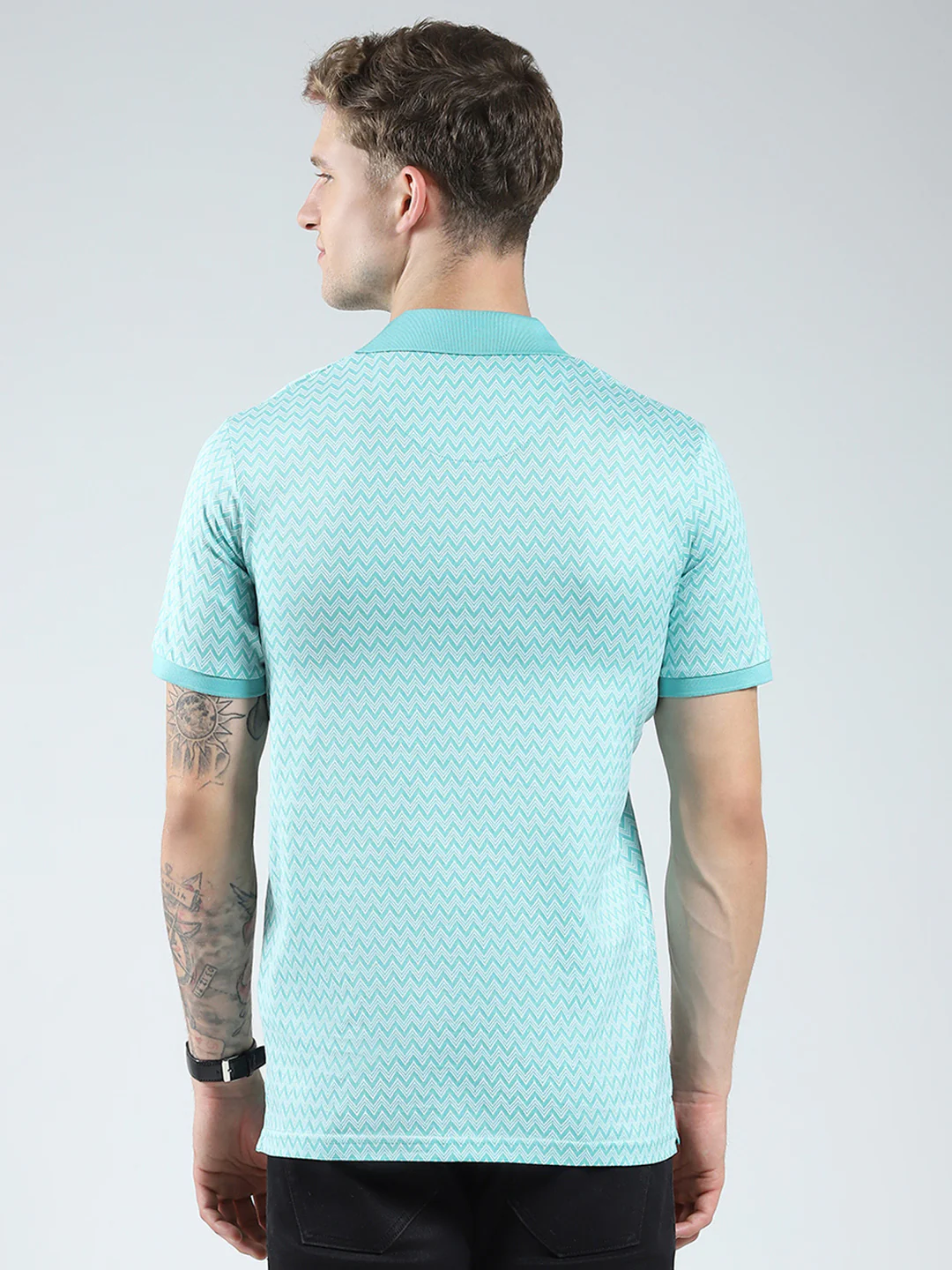 Men Green Printed Collar Half Sleeve T-Shirt - Image 5