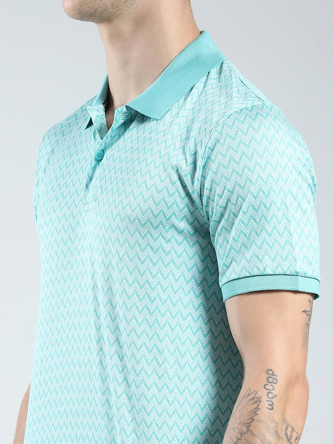 Men Green Printed Collar Half Sleeve T-Shirt - Image 7