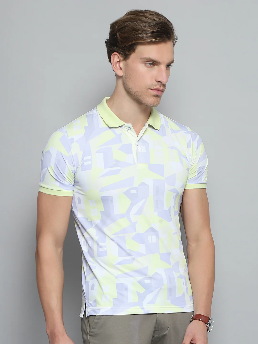 Men Green Printed Collar Half Sleeve T-Shirt - Image 4