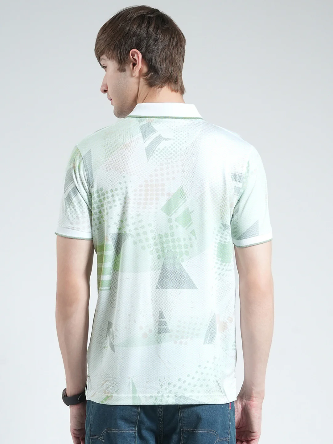 Men Green Printed Collar Half Sleeve T-Shirt - Image 5