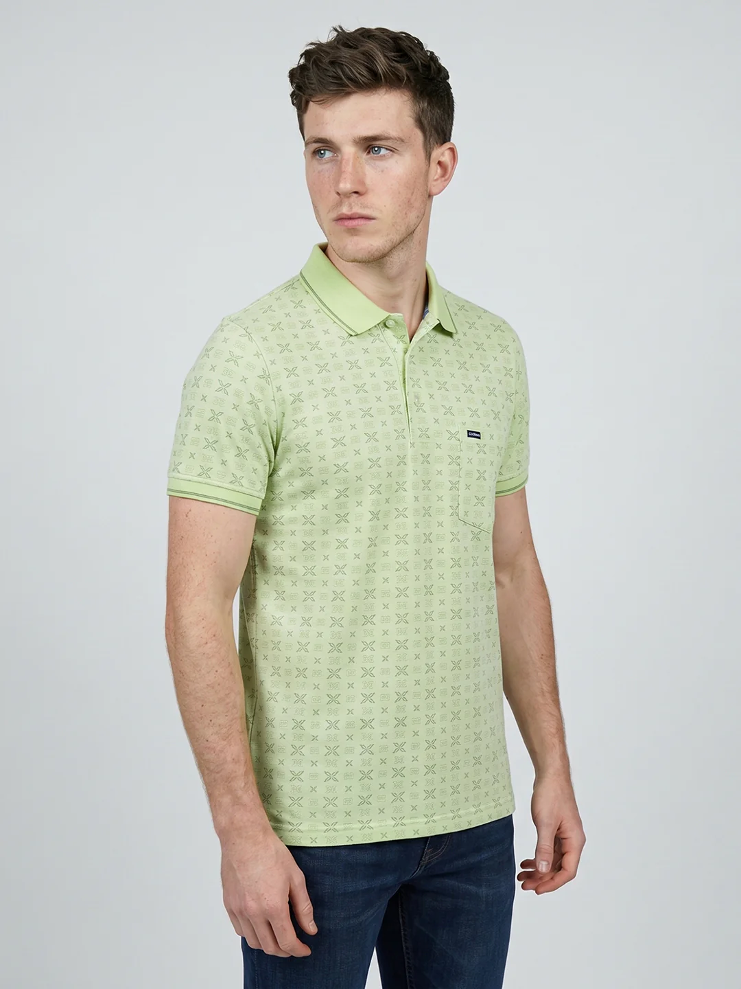 Men Green Printed Collar Half Sleeve T-Shirt - Image 2