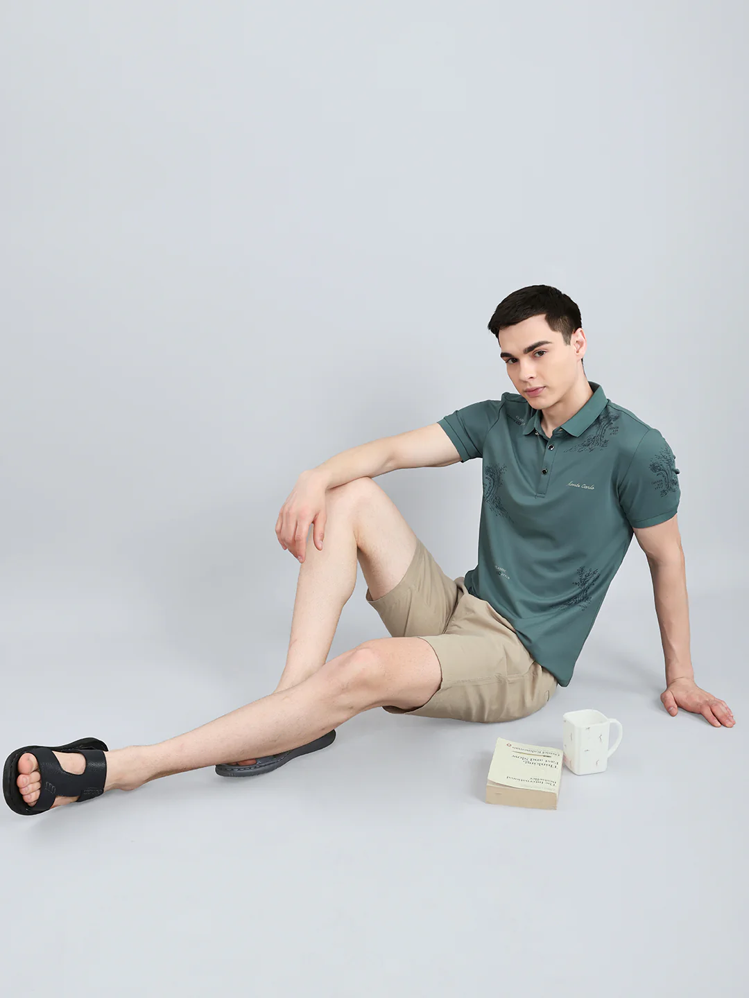 Men Green Printed Collar Half Sleeve T-Shirt - Image 6