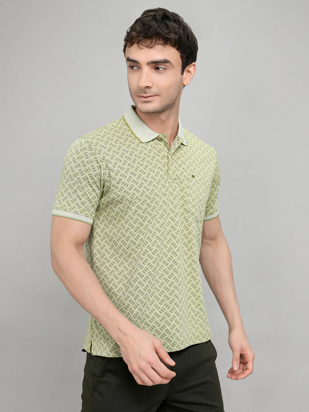 Men Green Printed Collar Half Sleeve T-Shirt - Image 3