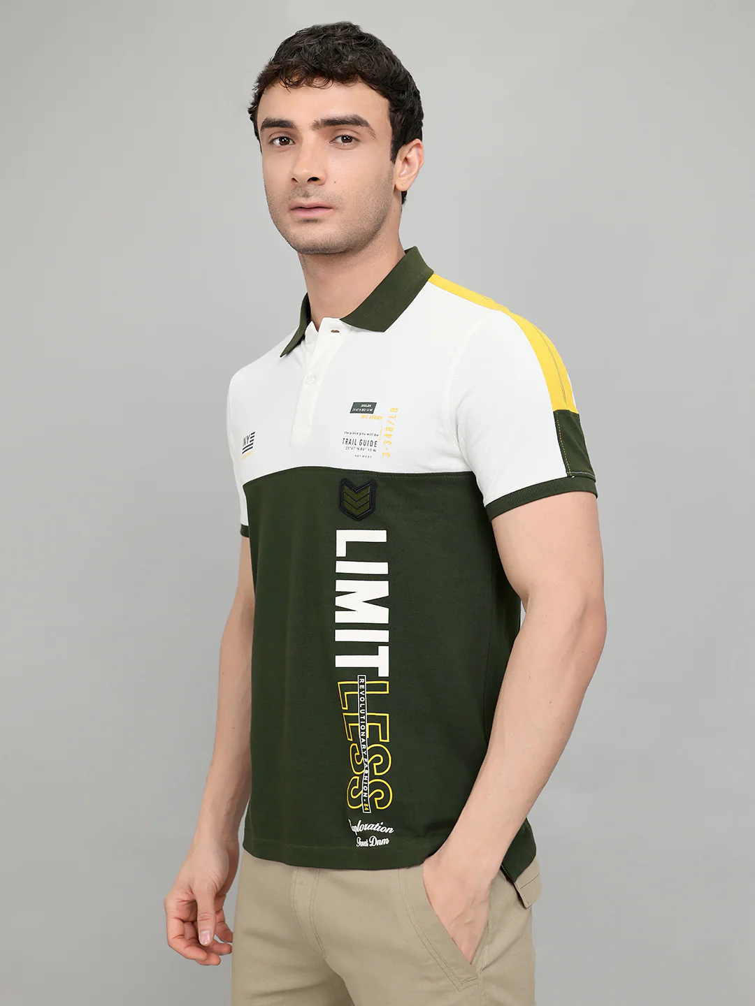 Men Green Printed Collar Half Sleeve T-Shirt - Image 2