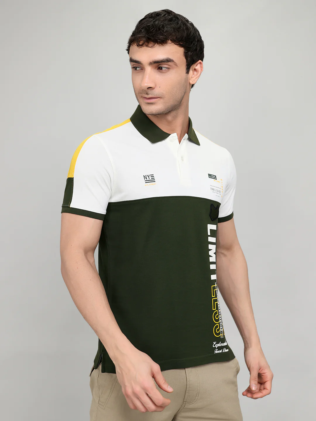 Men Green Printed Collar Half Sleeve T-Shirt - Image 3