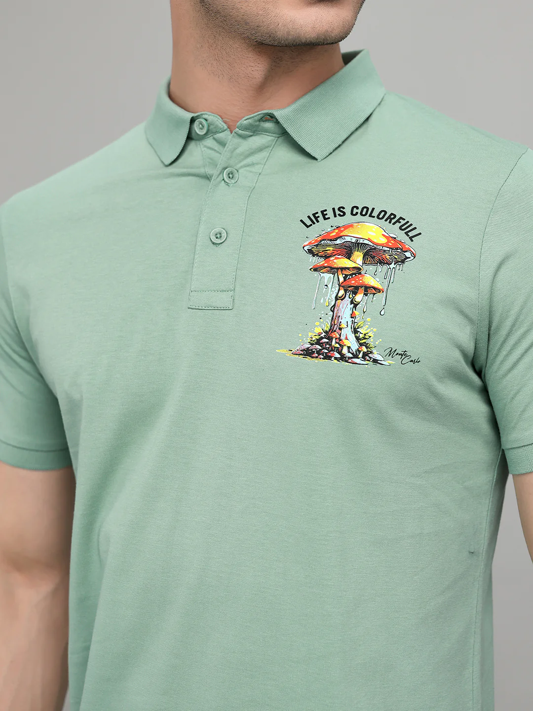 Men Green Printed Collar Half Sleeve T-Shirt - Image 4