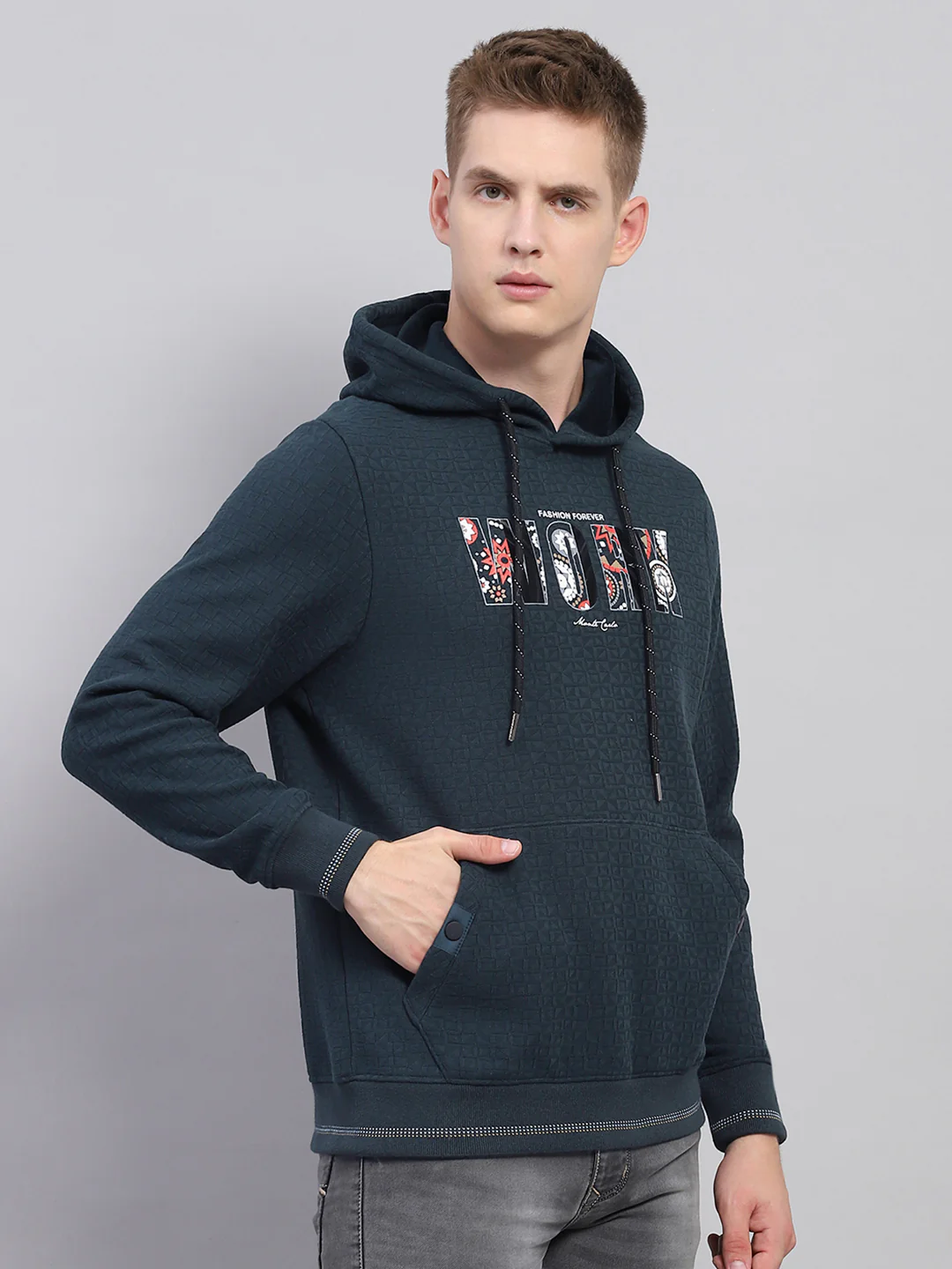 Men Green Printed Hooded Full Sleeve Sweatshirt - Image 4
