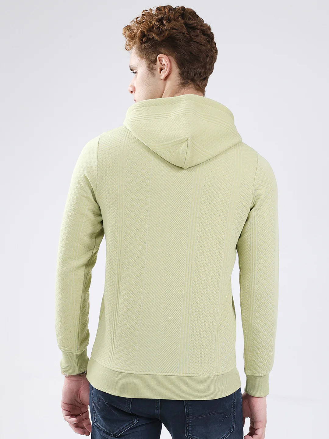 Men Green Printed Hooded Full Sleeve Sweatshirt - Image 5