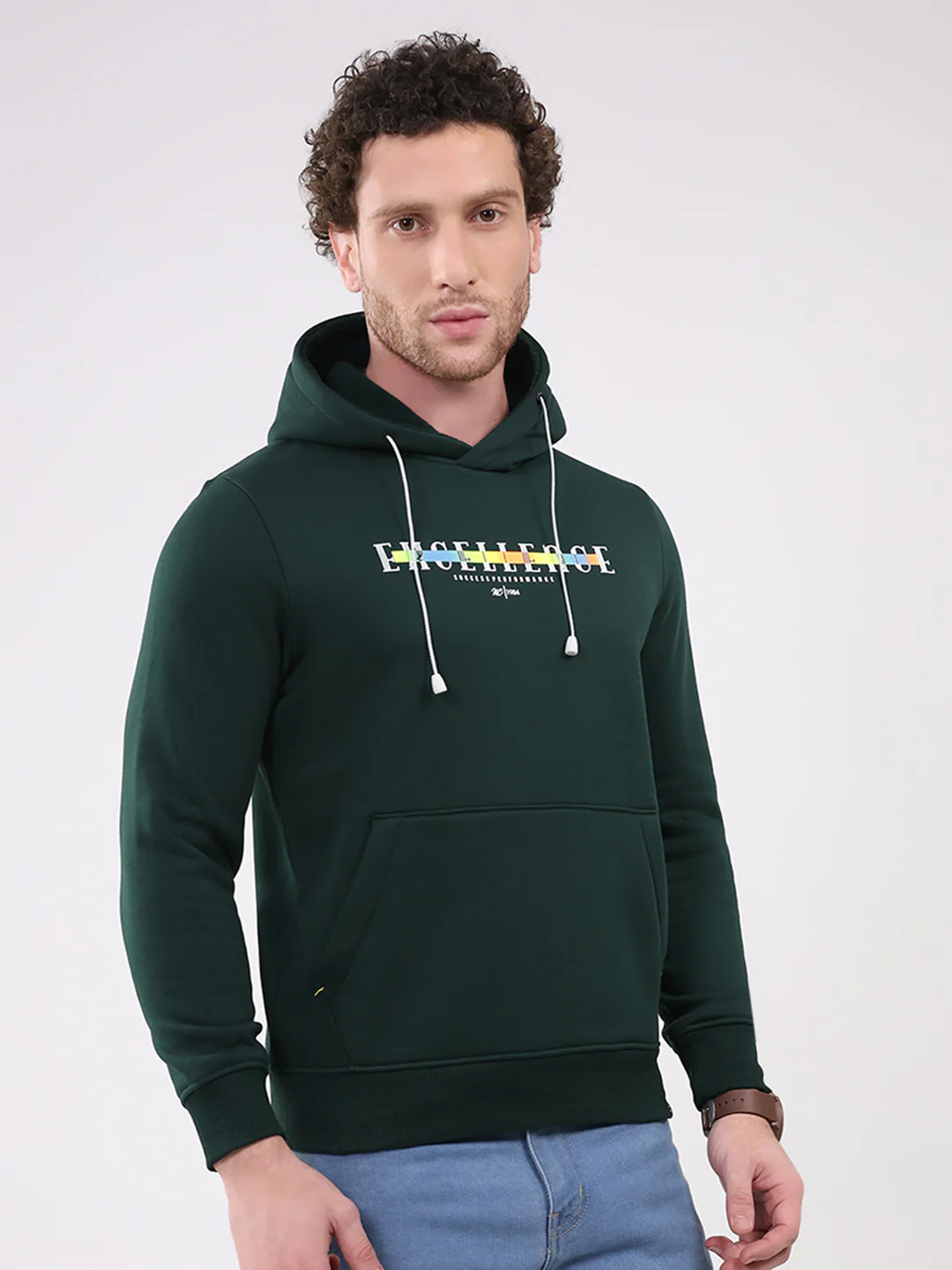 Men Green Printed Hooded Full Sleeve Sweatshirt - Image 4