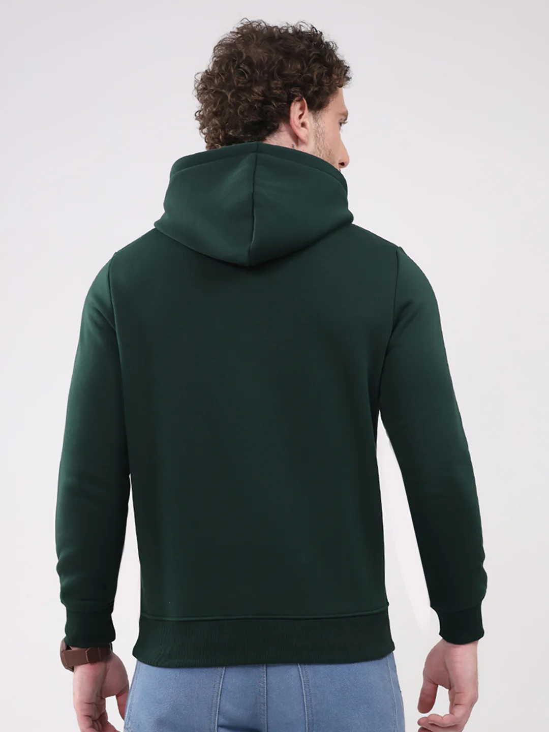 Men Green Printed Hooded Full Sleeve Sweatshirt - Image 5