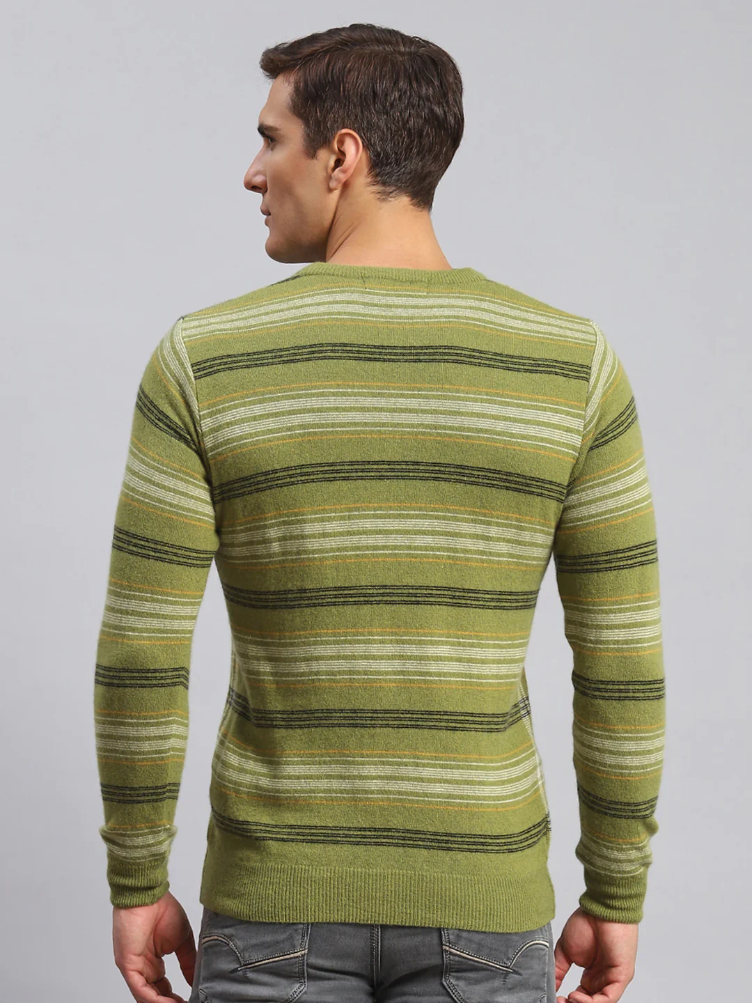 Men Green Printed Lamb wool Pullover - Image 5