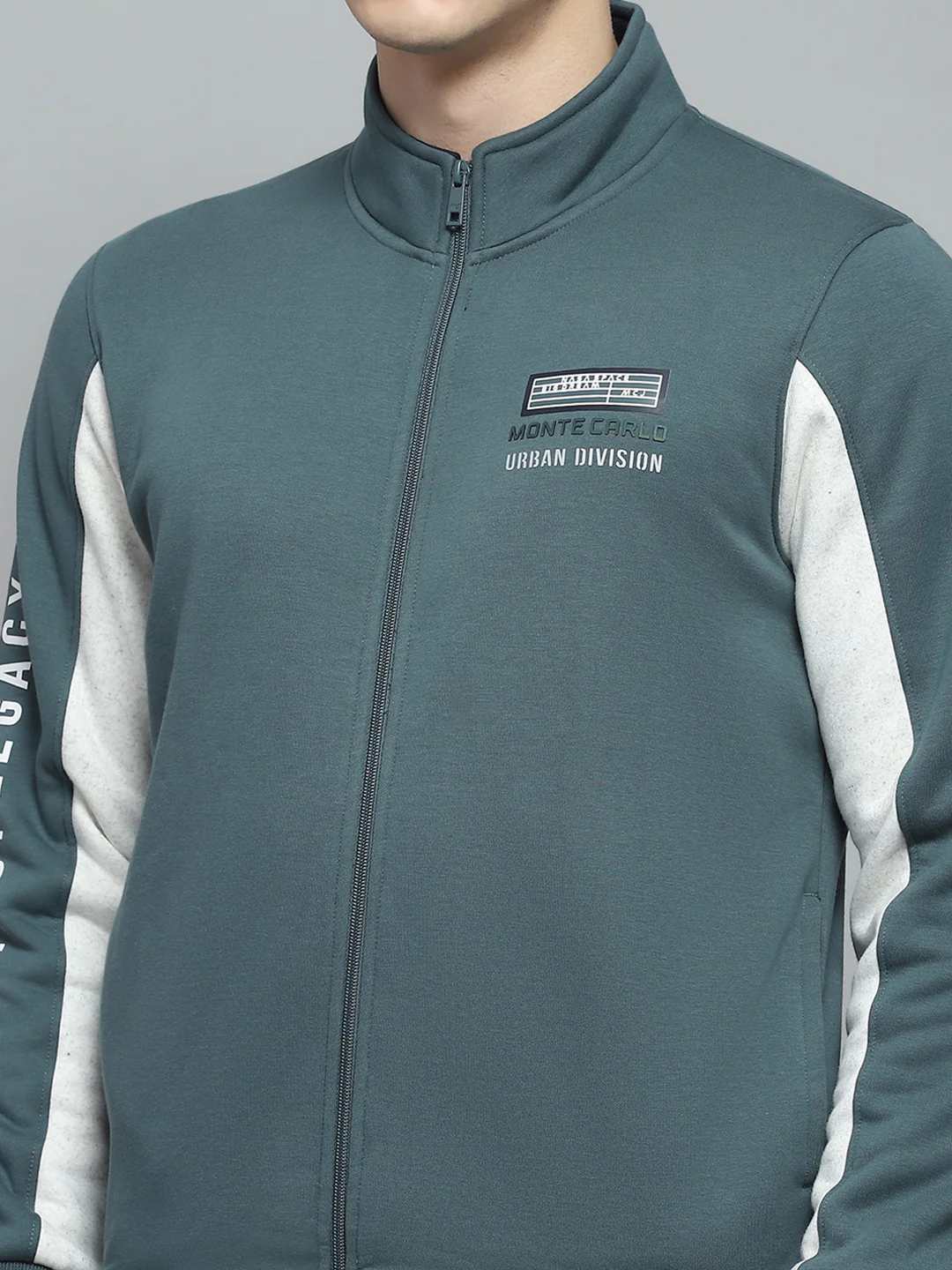 Men Green Printed Mock Neck Full Sleeve Winter Tracksuit - Image 6