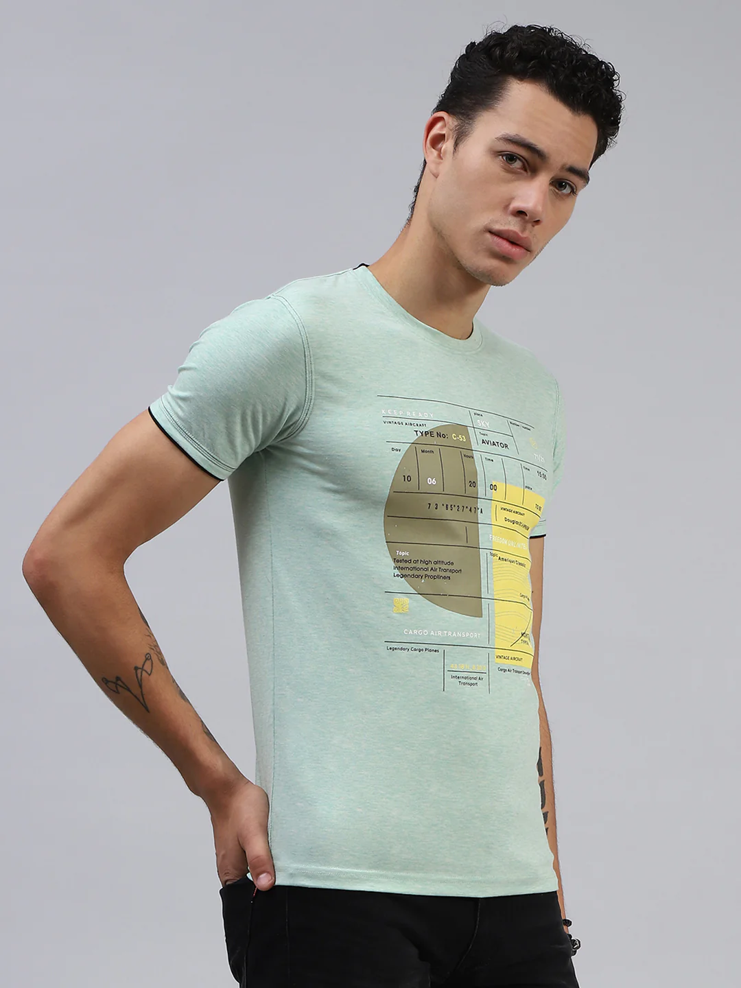 Men Green Printed Mock Neck Half Sleeve T-Shirt - Image 4